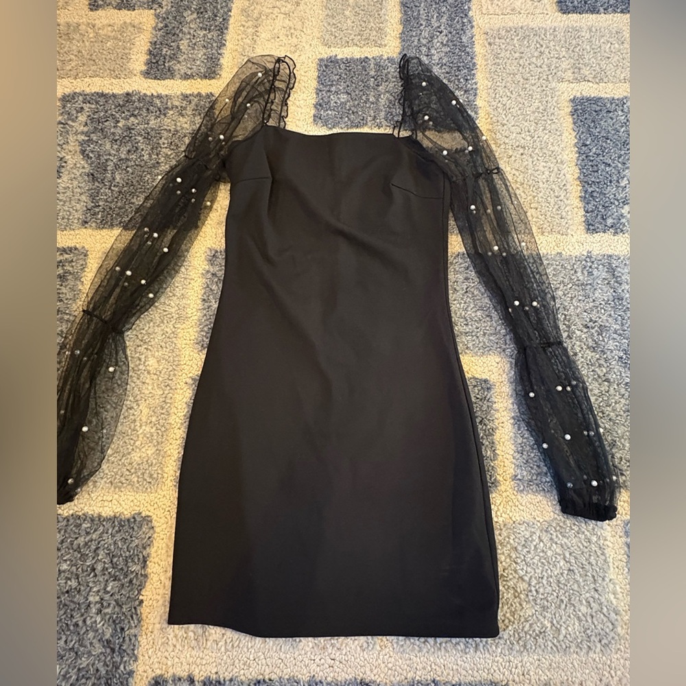 Chic Black Dress with Sheer Sleeves